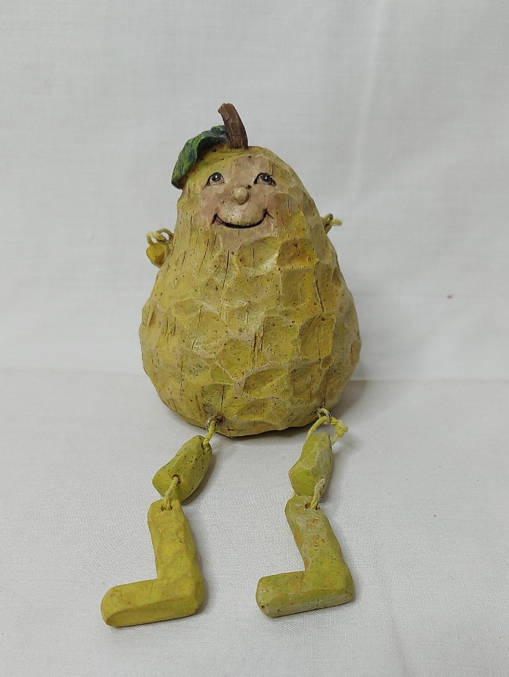 Whimsical Pear Figurine with Dangling Legs - Green